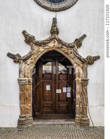 Famous door of the Monchique Parish Church, Igreja Paroquial de Monchique at Monchique in Portugal Famous door of the Monchique Parish Church, Igreja Paroquial de Monchique at Monchique in Portugal 117331926