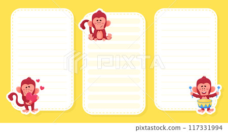 Note Card with Cute Playful Monkey Character Vector Template 117331994