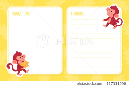 Note Card with Cute Playful Monkey Character Vector Template Note Card with Cute Playful Monkey Character Vector Template 117331996