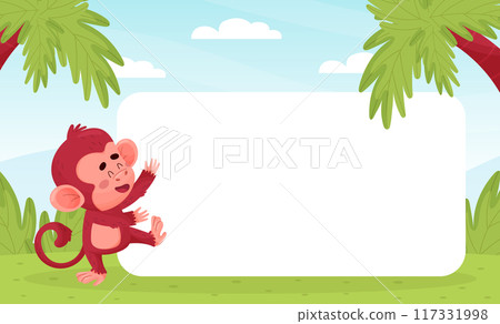Banner with Cute Playful Monkey Character Vector Template 117331998
