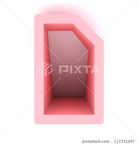 3D rendered illustration. Decorative pink letter. Custom art font. 117332097