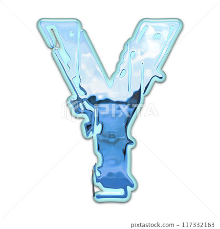 3D rendered illustration. Liquid metal under water surface. Individual design letter. Custom art font. 3D rendered illustration. Liquid metal under water surface. Individual design letter. Custom art font. 117332163