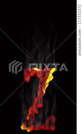 3D rendering cracked font. Smoldering letter with smoke on black background. 3D rendering cracked font. Smoldering letter with smoke on black background. 117332372