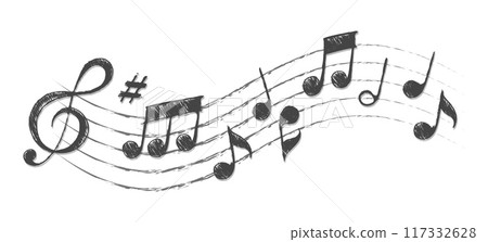 Hand drawn musical notes sketch Hand drawn musical notes sketch 117332628