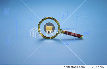Conceptual inspection icon inside magnifying glass Creativity in work Creativity for new innovations with energy and power Success in growth and development 117332707