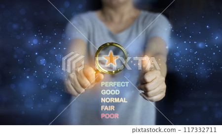 Users rate their service experience on the online application for a customer satisfaction survey concept. Users rate their service experience on the online application for a customer satisfaction survey concept. 117332711