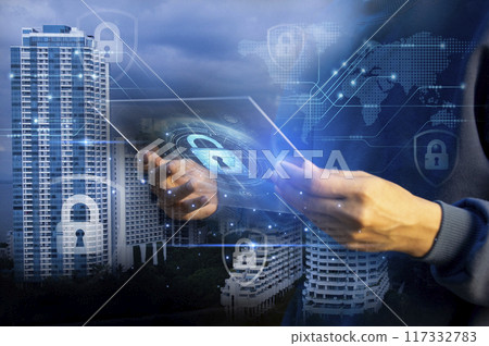 cybersecurity concept, user privacy security and encryption, secure internet access Future technology and cybernetics, screen padlock 117332783