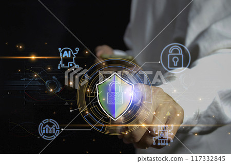 cybersecurity concept, user privacy security and encryption, secure internet access Future technology and cybernetics, screen padlock. 117332845