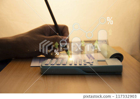 Concepts of interest rates and dividends, investment growth percentages and deposit interest rates. 117332903