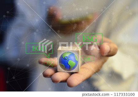 Ideas for reducing CO2 emissions, turning to clean energy for a green world and green industry. Carbon Footprint,ECO,ESG,CRS Ideas for reducing CO2 emissions, turning to clean energy for a green world and green industry. Carbon Footprint,ECO,ESG,CRS 117333100