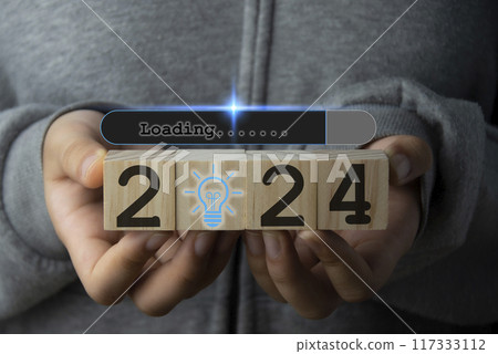 Concept. Loading progress 2024 until countdown. Merry Christmas and Happy New Year. Challenging planning and strategy in New Year 2024 concept Concept. Loading progress 2024 until countdown. Merry Christmas and Happy New Year. Challenging planning and strategy in New Year 2024 concept 117333112