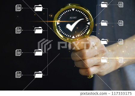 office document review concept The process of reviewing plans and evaluating their accuracy, document systems, accountants' audit documents. 117333175