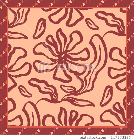 Monochrome peach and red color brush strokes inky flowers scarf or bandana design Monochrome peach and red color brush strokes inky flowers scarf or bandana design 117333325