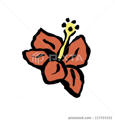 Inky abstract hibiscus flower sketch isolated on white 117333332