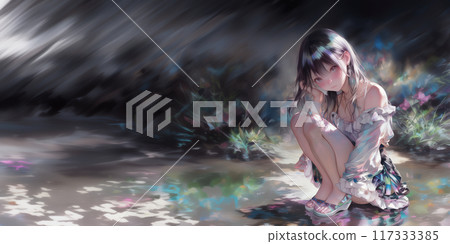 Squatting girls 117333385