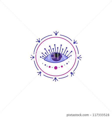 Magic eye in a circle, Wiccan vector design on isolated background. Magic eye in a circle, Wiccan vector design on isolated background. 117333528