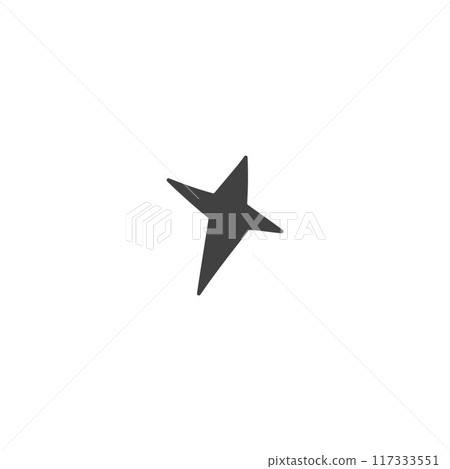 Black and white sketch of a four-pointed star on an isolated background. Black and white sketch of a four-pointed star on an isolated background. 117333551