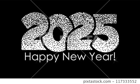 Happy New Year 2025 text design. hand drawing. Not AI, Vector illustrations. 117333552