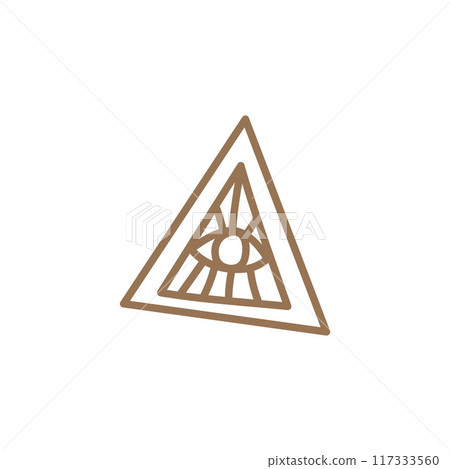 Vector icon of the all-seeing eye with Masonic symbols depicting a pyramid and magical motifs 117333560