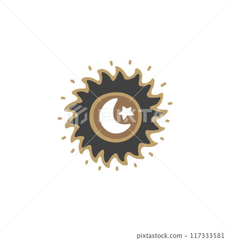 Crescent moon with star in sun shine vector icon, Wicca symbol of esoteric and occult, vintage talisman, magical amulet 117333581