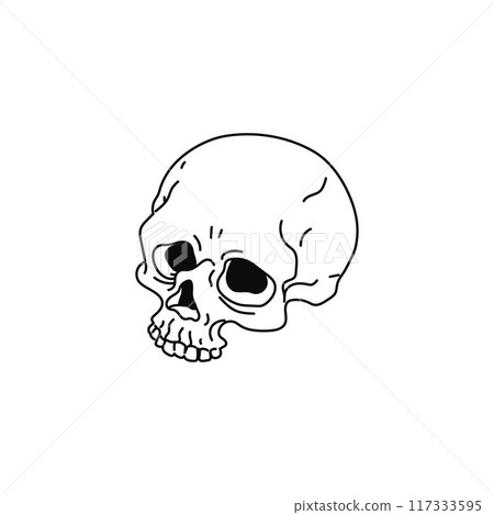 Occult skull icon. Vector black and white illustration on the theme of Wicca. Isolated office. Occult skull icon. Vector black and white illustration on the theme of Wicca. Isolated office. 117333595
