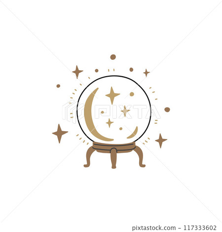 A vector illustrations depicting a crystal ball with stars on a pure white background A vector illustrations depicting a crystal ball with stars on a pure white background 117333602