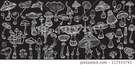 Set of Stylized Magic Mushrooms, outline 117333743