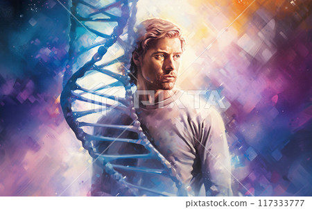 colorful illustration of dna molecular structure, abstract background with spiral genetic research 117333777