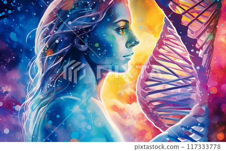 colorful illustration of dna molecular structure, abstract background with spiral genetic research 117333778