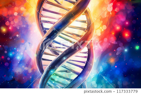colorful illustration of dna molecular structure, abstract background with spiral genetic research colorful illustration of dna molecular structure, abstract background with spiral genetic research 117333779