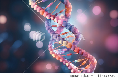 colorful illustration of dna molecular structure, abstract background with spiral genetic research 117333780