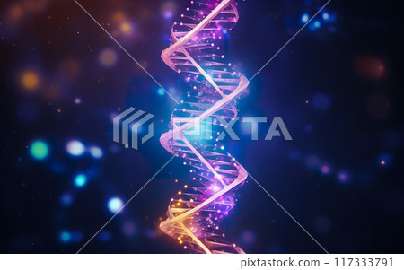 colorful illustration of dna molecular structure, abstract background with spiral genetic research 117333791