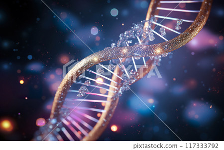 colorful illustration of dna molecular structure, abstract background with spiral genetic research colorful illustration of dna molecular structure, abstract background with spiral genetic research 117333792