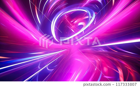 abstract futuristic dynamic background, neon glow and fast motion, in style of purple and blue 117333807