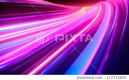 abstract futuristic dynamic background, neon glow and fast motion, in style of purple and blue 117333809