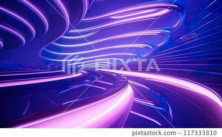 futuristic tunnel or wormhole, abstract cyber portal or vortex illustration, in style of purple 117333810