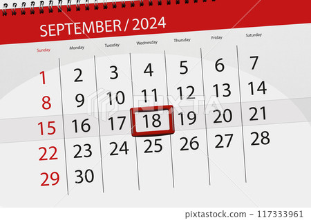 Calendar 2024, deadline, day, month, page, organizer, date, September, wednesday, number 18 Calendar 2024, deadline, day, month, page, organizer, date, September, wednesday, number 18 117333961