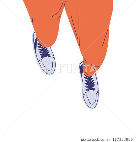 Vector illustration of human legs in top design. The character is walking or riding a skateboard. 117333996