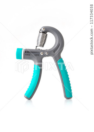 Hand expander (hand gripper) isolated on white background. Arm grip strengthening tool. Sport, equipment, healthcare 117334038