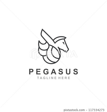 Pegasus horse Logo minimalist, Line art, Modern simple mascot, Mystic premium emblem template 117334273