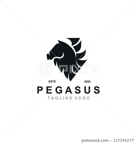Pegasus horse Logo minimalist, Line art, Modern simple mascot, Mystic premium emblem template 117334277