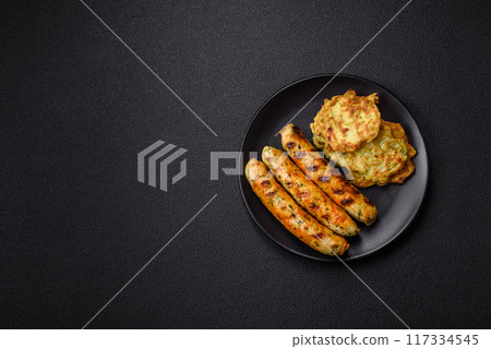 Delicious fresh vegetarian sausage or sausage made from vegetable protein tofu or seitan legumes 117334545