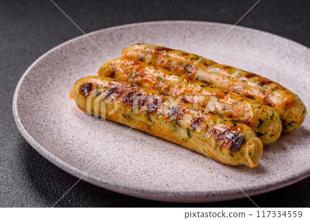 Delicious fresh vegetarian sausage or sausage made from vegetable protein tofu or seitan legumes Delicious fresh vegetarian sausage or sausage made from vegetable protein tofu or seitan legumes 117334559