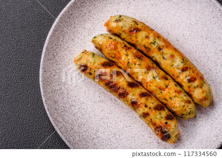 Delicious fresh vegetarian sausage or sausage made from vegetable protein tofu or seitan legumes 117334560