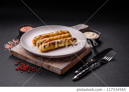 Delicious fresh vegetarian sausage or sausage made from vegetable protein tofu or seitan legumes 117334565