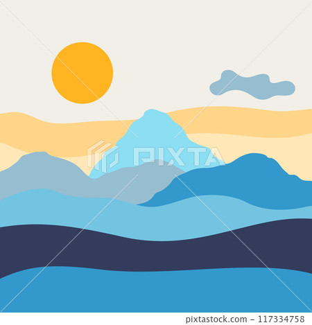 Landscape with mountains and hills. Natural scene illustration. 117334758