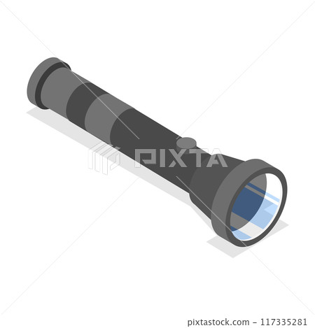 3D Isometric Flat Vector Set of Flashlights, Portable, Hand-held, Pocket and Head electric. Item 4 117335281