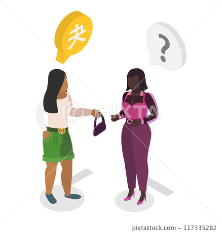 3D Isometric Flat Vector Illustration of Language Knowledge Skills And Racial Respect , Multiethnic Student Community. Item 1 117335282