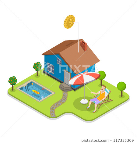 3D Isometric Flat Vector Illustration of Real Estate Types, Condominium, Detached House or Appartment. Item 3 117335309
