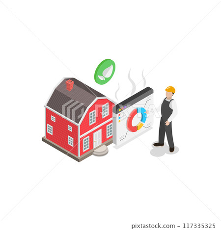 3D Isometric Flat Vector Illustration of Heat Pump, Eco Friendly House. Item 3 117335325